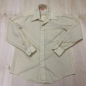 Vintage 70s Zayre Shirt Mens Medium Yellow Solid Long Sleeve Button Up Made USA